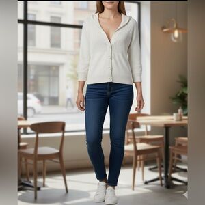 American Eagle Outfitters Cream Hooded‎ Cardigan Sweater